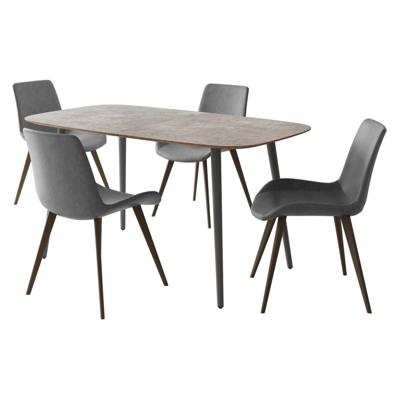 55'' Rectangular Modern Kitchen Dining Table with 4 Upholstered Dining Chairs, Gray, Gray