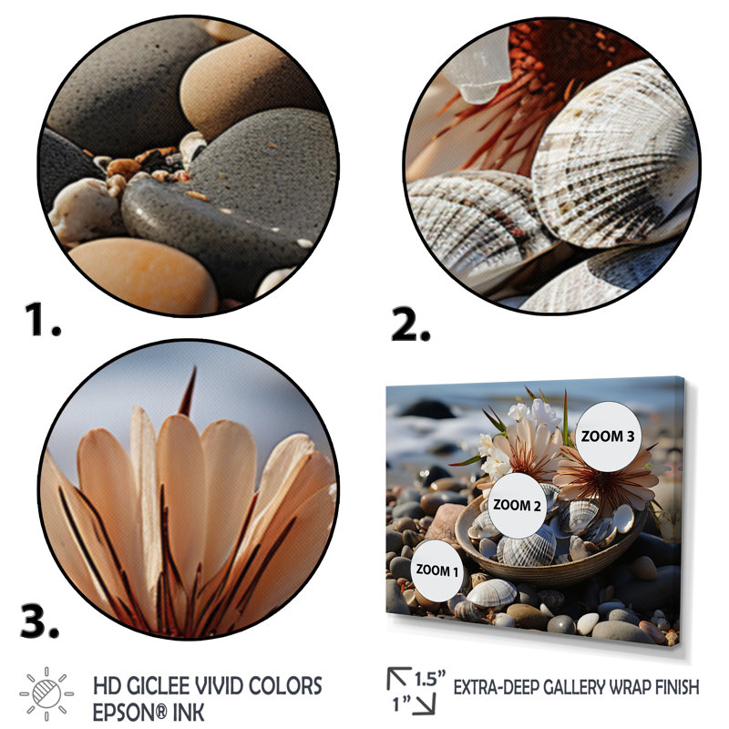 «Beach Photo Seashell Sonata III», reproduction d'art sur toile, Argent, H 30 po x l 40 po x P 1,5 po