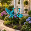 Ensemble de 2 statues de jardin en métal Blue Heron avec piquets de sol