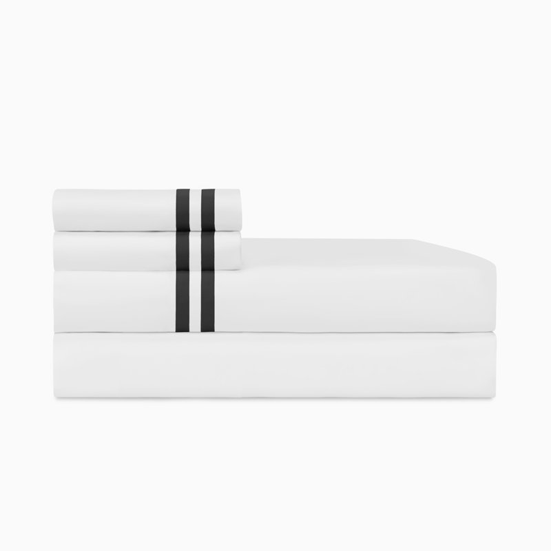 Ribbons Sateen Sheet Set, White/Black, King