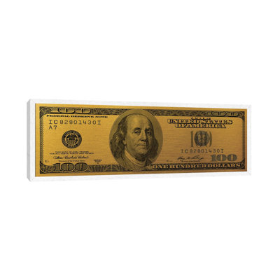 Hundred Dollar Bill - Gold - Panoramic Print on Canvas