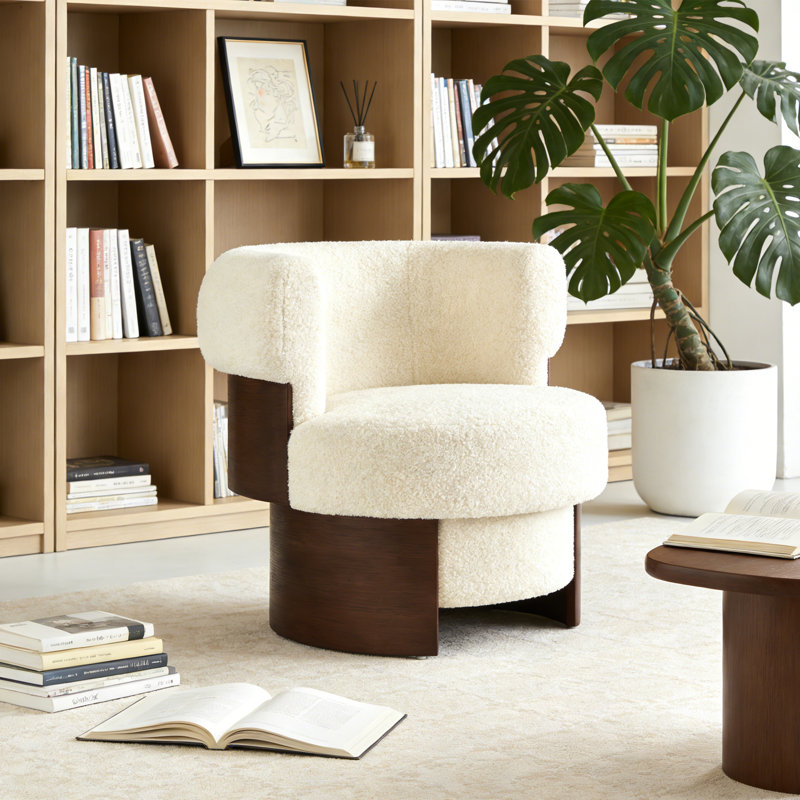 Fauteuil d'appoint large pivotant rembourré Boucle, Beige