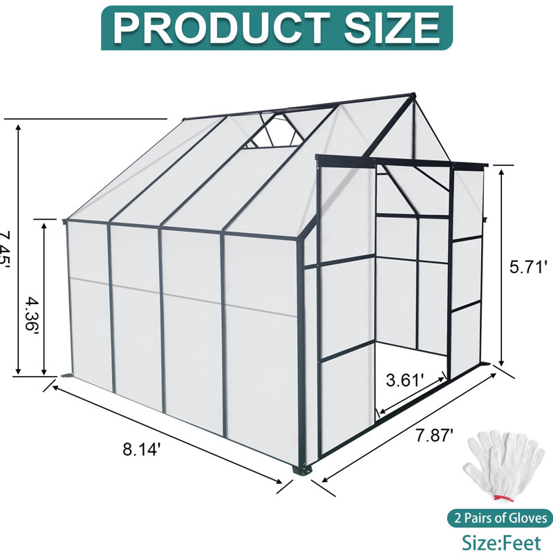Greenhouse With Two-sliding Door - 8x8 Ft Outdoor Heavy Duty Walk-in For Backyard All Season Black