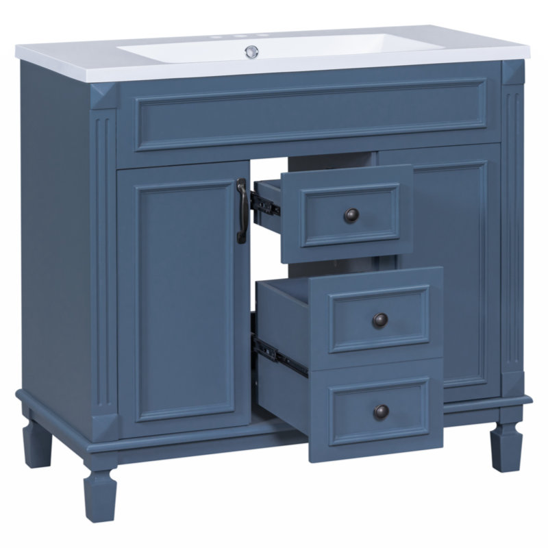 35.9'' Single Bathroom Vanity with MDF Top, Blue