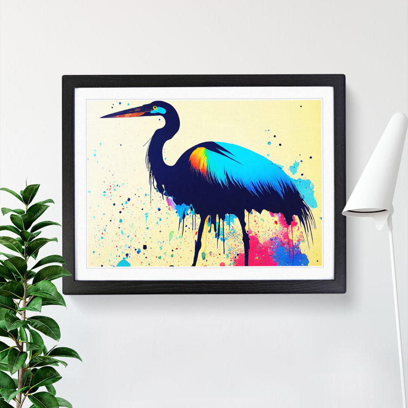 Heron Bird Splash Vol.3 Abstract - Single Picture Frame Painting, Black, 34cm H x 46cm W x 2cm D