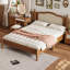 Queen Size Wooden Platform Bed With Natural Rattan Headboard, Vintage Bed Frame With Wooden Slat Support, Walnut
