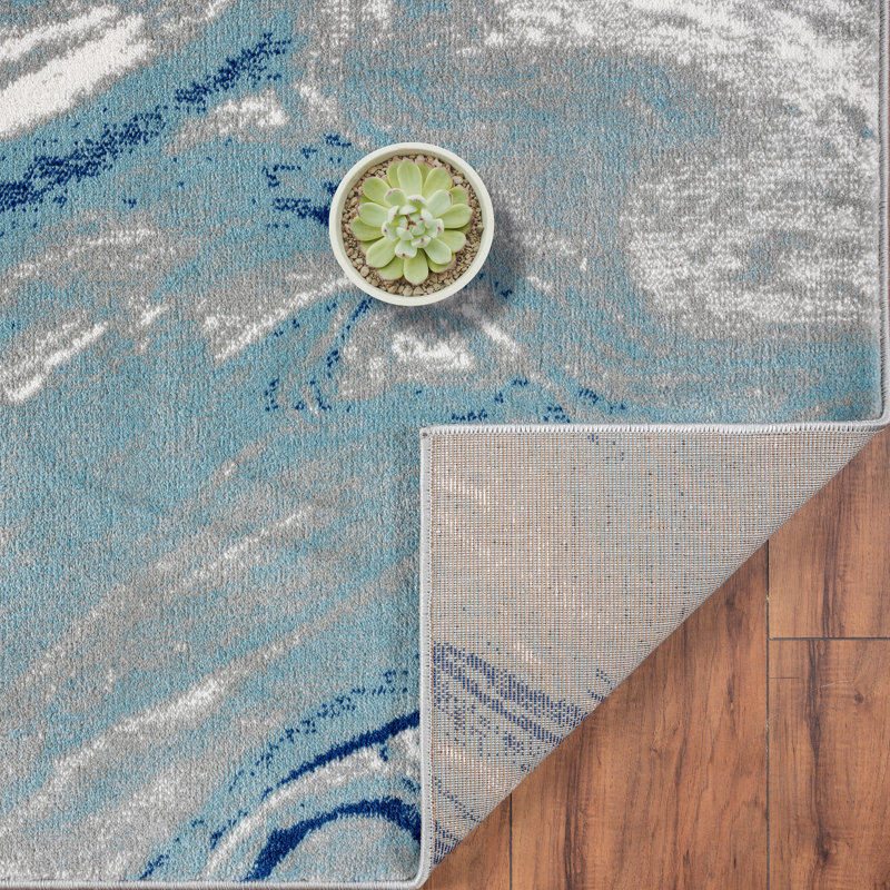 Tapis bleu / gris Lunaire, Rectangle 5 pi 2 po x 7 pi 2 po