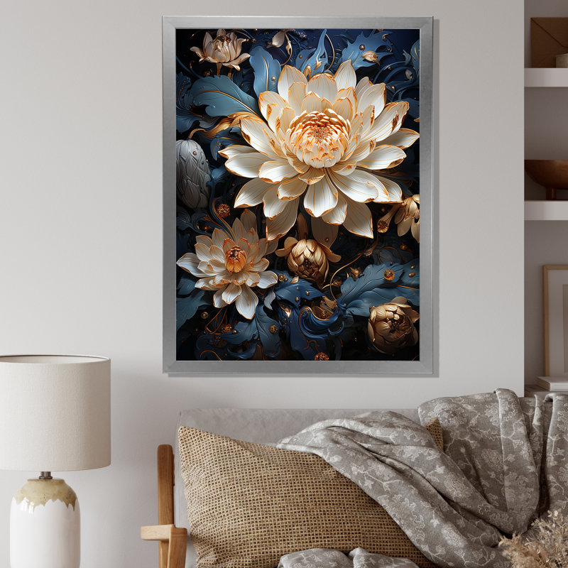 Opulentes reflets lotus, H 32 po x l 16 po x P 1 po, Cadre photo argenté