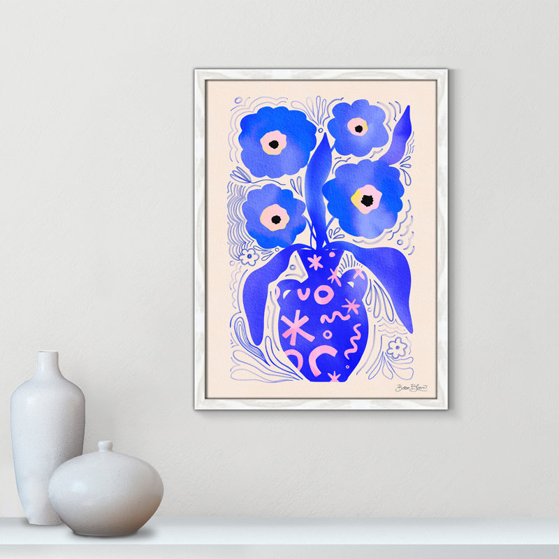 «Blue Flowers Matisse» par Bloom, Grain de bois blanc, L 17 po x H 23 po, Impression encadrée