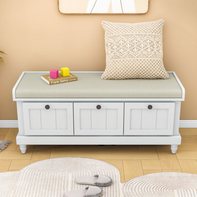Banc d'entrée cannelé avec coussin, 3 tiroirs de rangement et compartiment caché