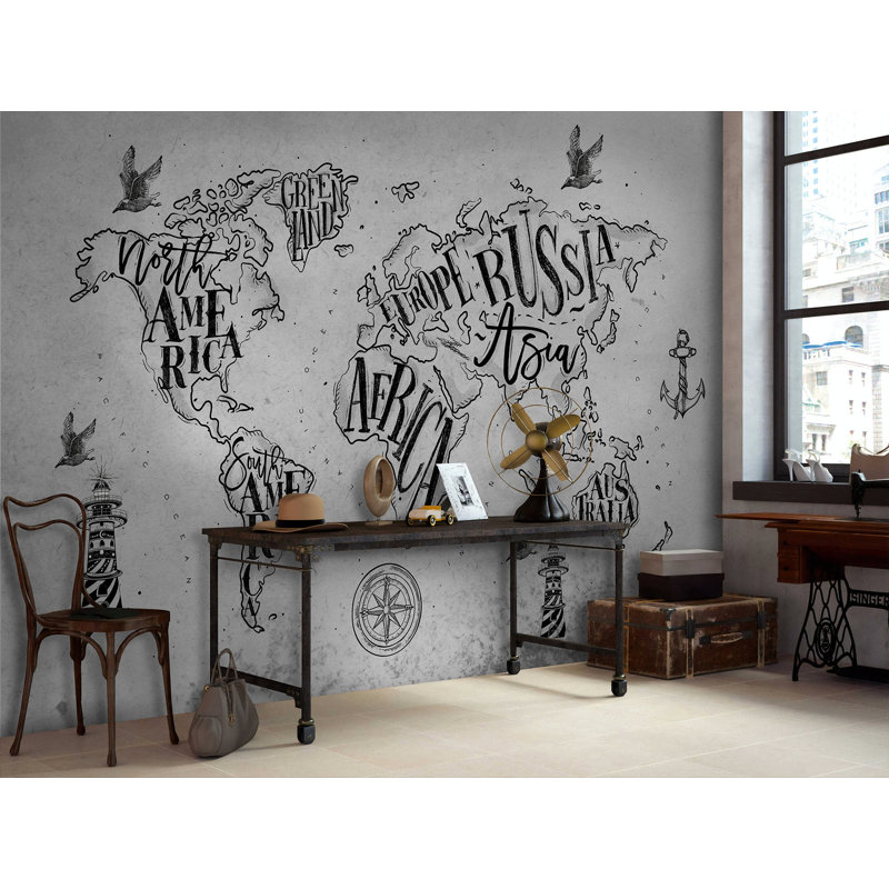 Papier peint amovible de style moderne avec cartes monochromes en ciment, L 9 po x l 15 po