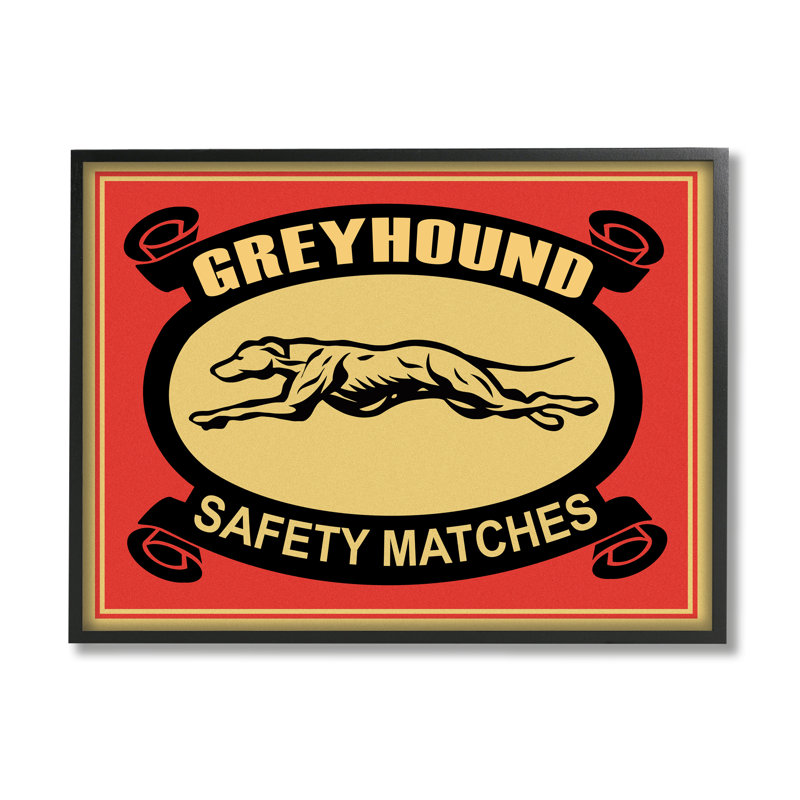 Publicité rétro «Greyhound Safety Matches Yellow Red», Giclée encadrée noir minuit, H 16 po x l 20 po