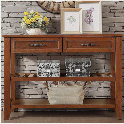 Console avec 2 tiroirs de rangement et 2 tablettes de style Mid-Century Buffet en bois massif de 42 po pour le salon, la cuisine, la salle à manger, le vestibule, le vestibule, le brun (W120284579)