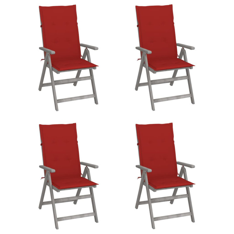 Ensemble de 4 chaises de jardin d'extérieur en bois d'acacia gris moyen, Rouge