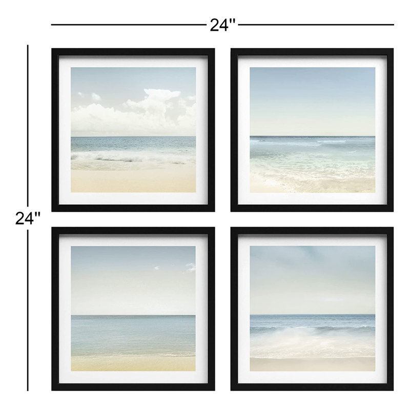 «Pastel Sandy Beach and Ocean Waves Nature Wilderness», ensemble de 4 cadres photo, Noir