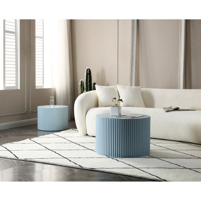 2 tables basses faites à la main, rondes bleues pour la maison, emboîtement moderne de 2, espace de vie artisanal,