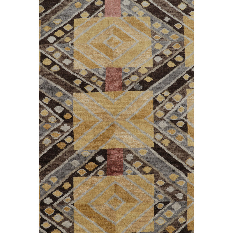 Scandinavian Hand Knotted Geometric Area Rug, Rectangle 5' x 7'