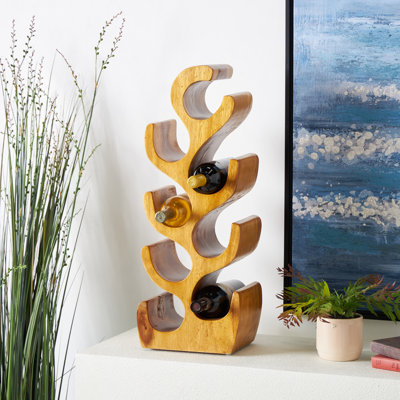 Teak Wood Curved Tree Shaped 6 Bottle Brown Wine Rack by Ophelia & Co.