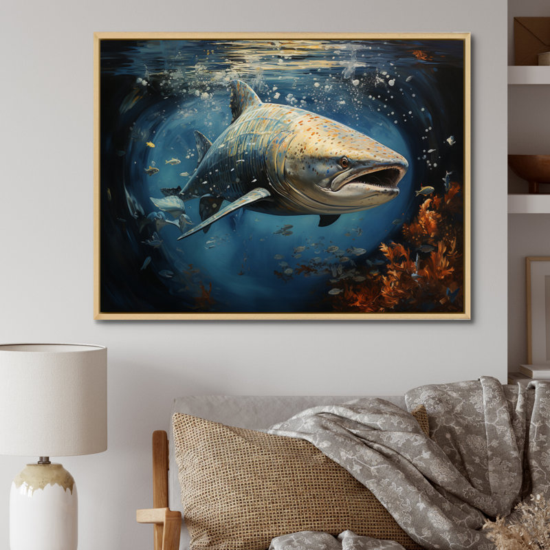 " Gray Blue Shark Elegance II ", Natural Floater Framed, 34" H x 44" W x 1.5" D