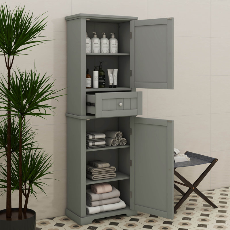 Grande armoire de rangement autoportante avec tiroir réglable, Gris