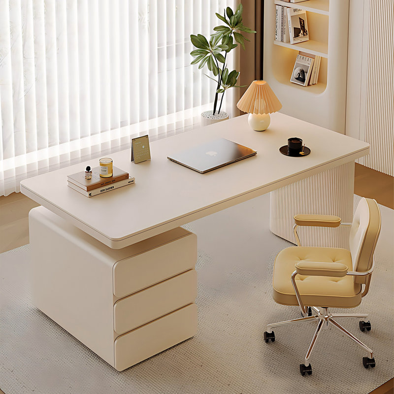 Bureau 62,99 po style blanc luxueux avec plateau en granite, H 29,53 po x l 62,99 po x P 23,62 po