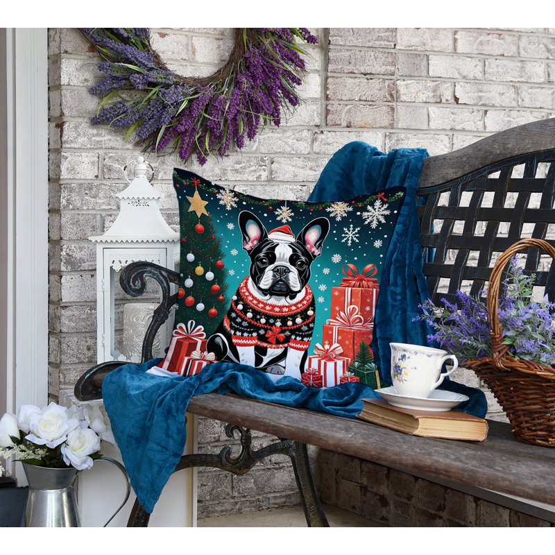 1124_French Bulldog Christmas Fabric Decorative Pillow, 18 po x 18 po