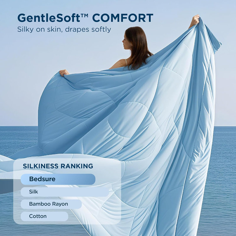 Bedsure Queen Cooling Comforter – Dual-Sided Moisture-Wicking Duvet Insert, Lightweight & Breathable, Blue, Queen Comforter