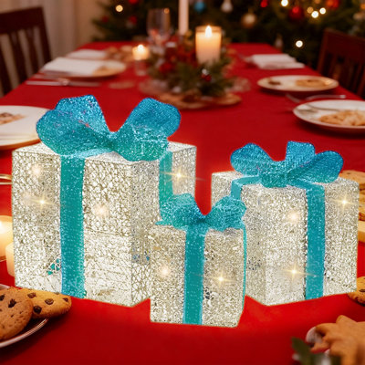 Ensemble de 3 boîtes-cadeaux de Noël illuminées à DEL pour décoration d'extérieur