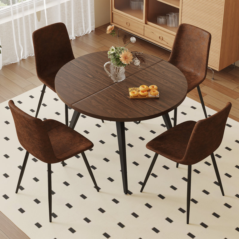  Ensemble de salle à manger extensible pour 4 personnes avec table ronde Laoise, Brun, Brun, Noir