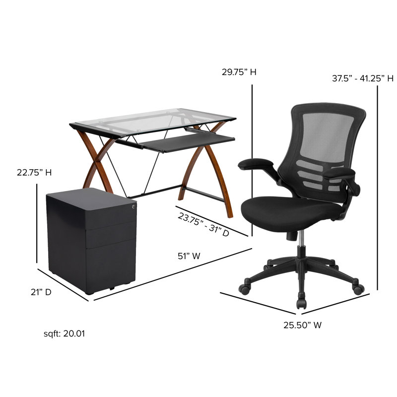 Berezinsky 3 Piece Glass Computer Desk Office Set