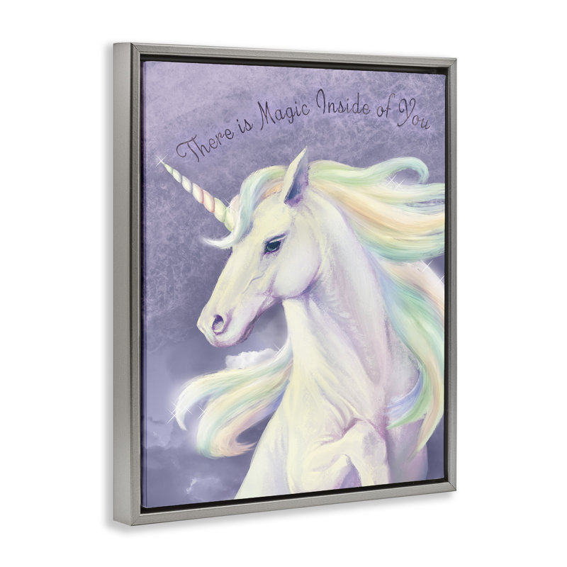 Magie à l'intérieur de vous, art mural encadré flottant avec licorne, Cadre flottant gris lustré, H 31 po x l 25 po