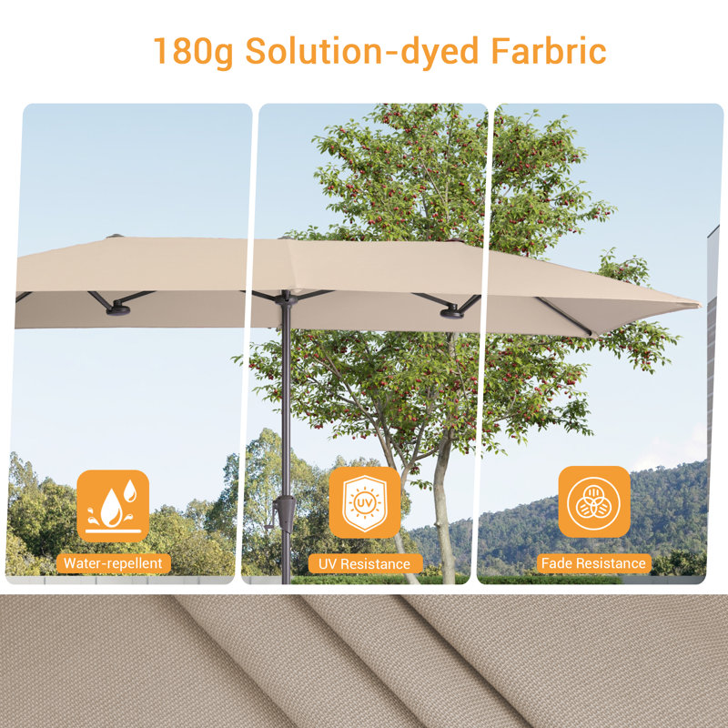 Grand parasol rectangulaire rectangulaire à double face pour marché, Beige, H 7 pi 7 po x l 9 pi 8 po x P 6 pi 6 po