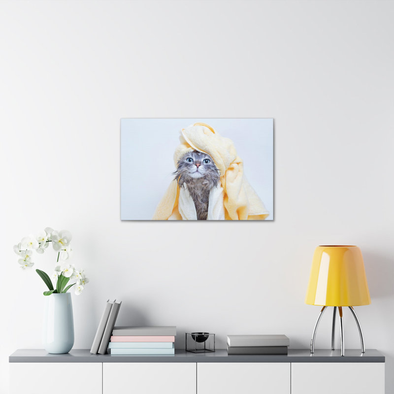 «Drôle de chat tigré Bathee», art mural sur toile, H 18 po x l 24 po