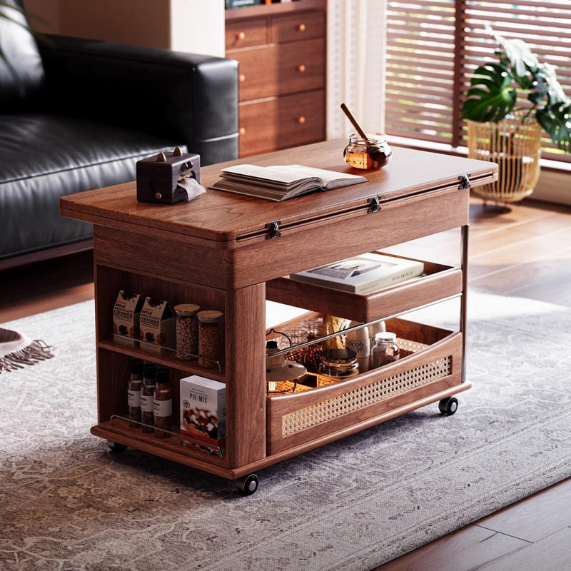 Solid Wood Foldable Mini Mahjong Table with Rolling Casters for Chinese Rules