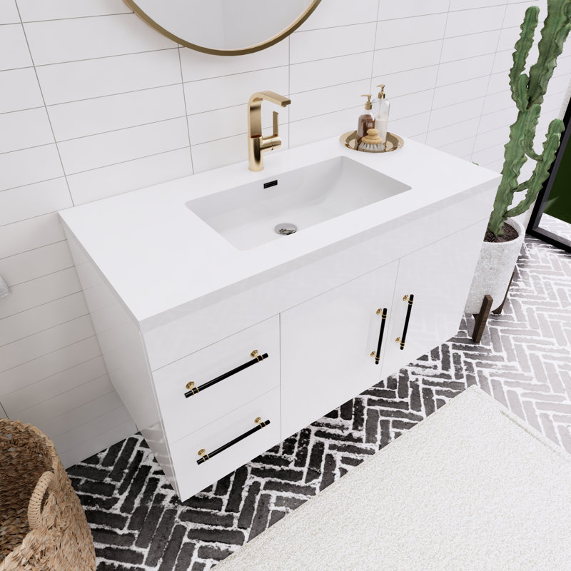 41.75'' Single Bathroom Vanity with Acrylic Top, Gloss White