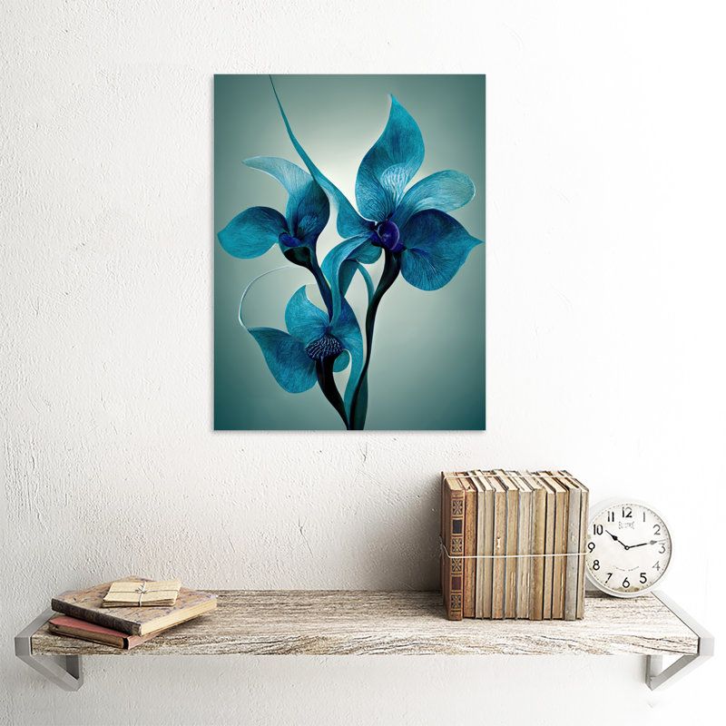 Elegant Teal Blue Orchid Flowers - Print, Unframed, 40.5cm H x 30.5cm W