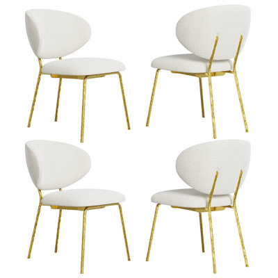 Ensemble de 4 chaises de salle à manger rembourrées blanches et dorées