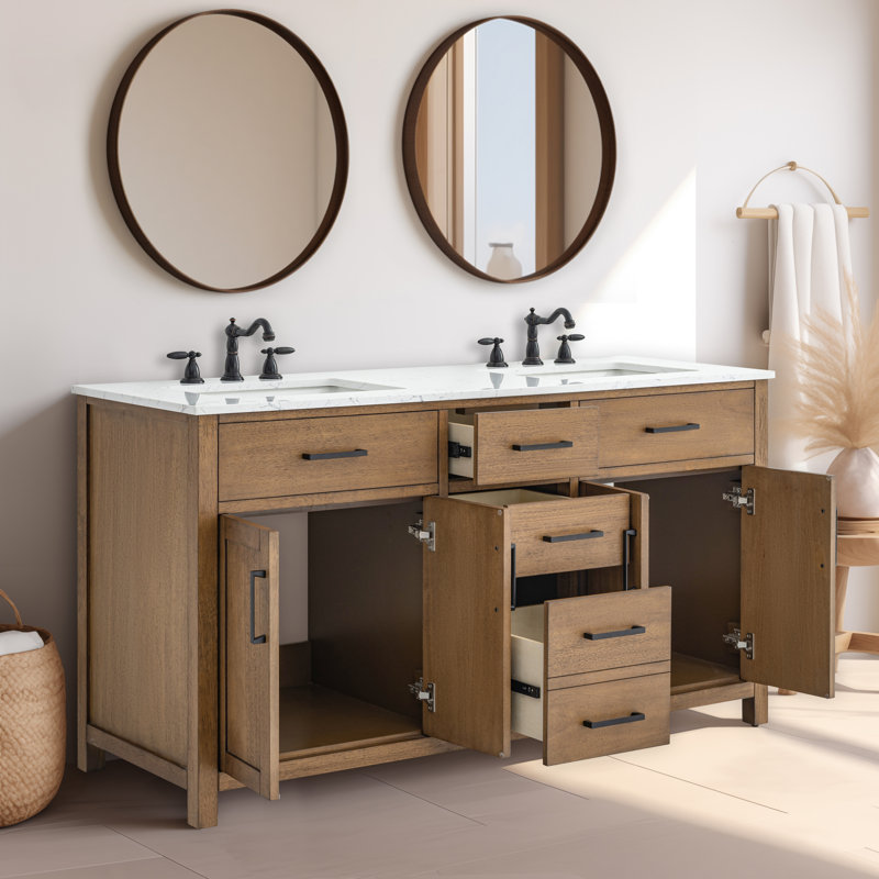 Tremolo 60" Double Bathroom Vanity With Engineered Marble Top, Mango Ember 