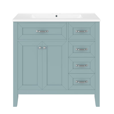 36" Bathroom Vanity With Sink Combo, Green Bathroom Cabinet With Drawers, Solid Frame And MDF Board (Old Sku:JL000007AAG)