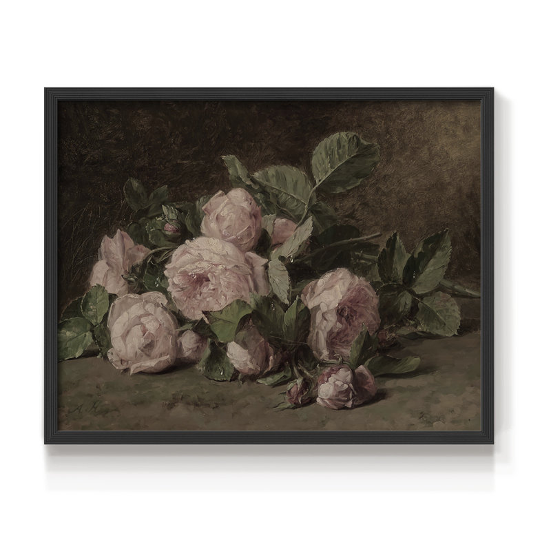 Motif floral rétro - LXV - reproduction encadrée, H 11 po x l 14 po