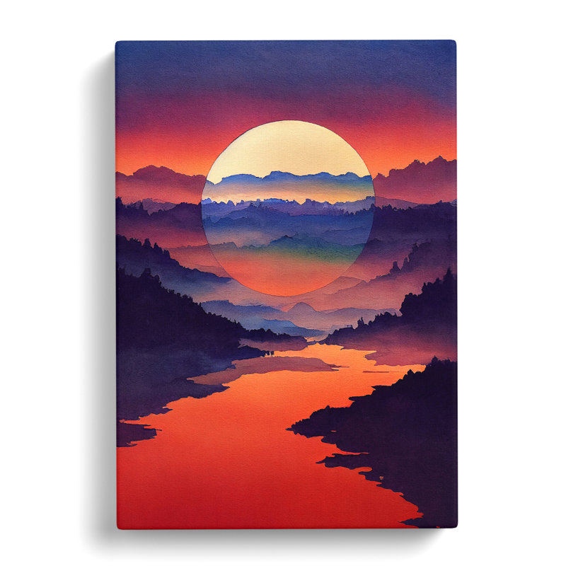 Watercolour Sunset Lake No.4 - Wrapped Canvas, 50cm H x 35cm W x 3cm D