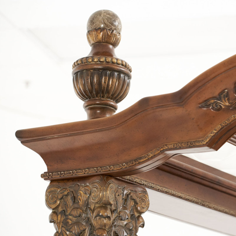 Villa Valencia Traditional Brown Wood California King Canopy Bed