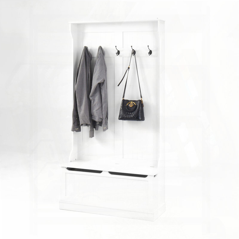 Entryway Bench with Standing Coat Rack and Shoe Storage