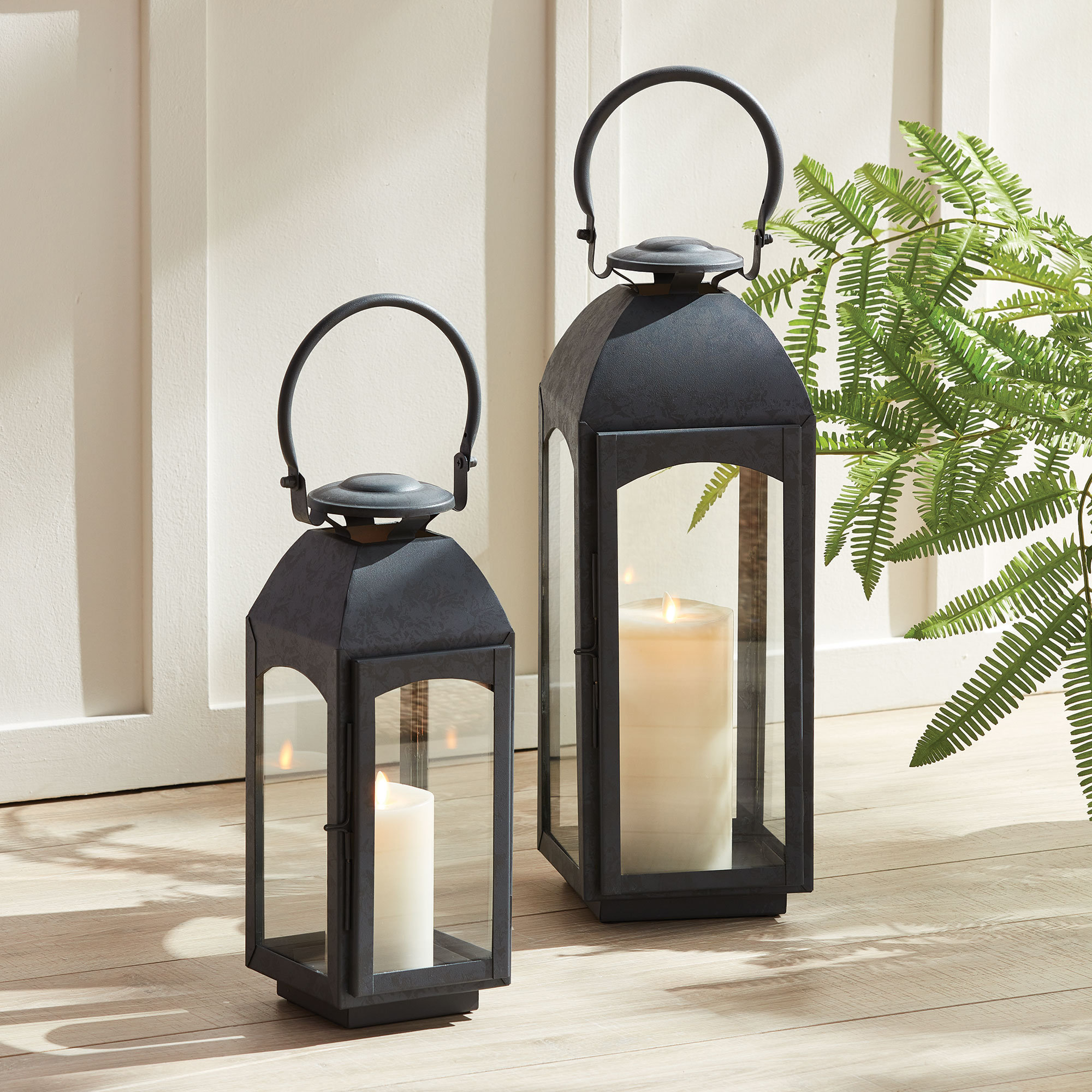 Furlane Iron Tabletop Lantern, Gray, 20.5" H x 7.75" W x 7.75" D