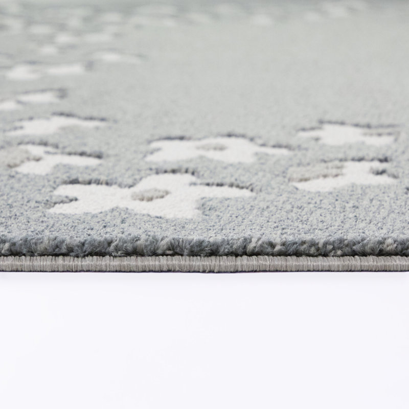Tapis Perséphone à bordure florale bleue, 7 pi 10 po x 10 pi