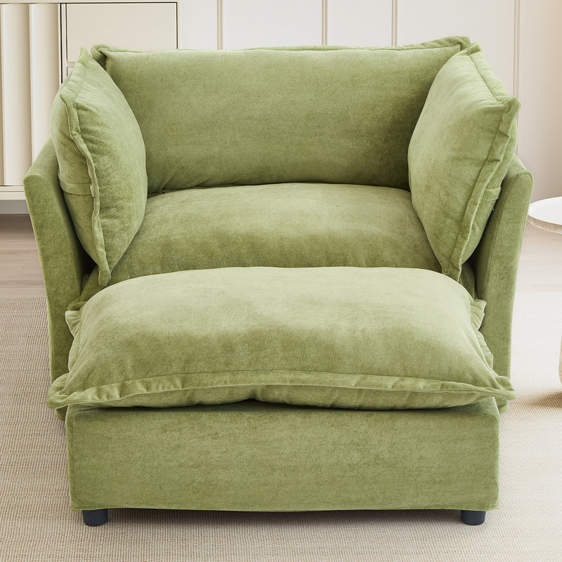 Fauteuil moderne avec repose-pieds mobile, siège large, accoudoirs courbés et coussins moelleux pour le salon, la chambre à coucher, vert