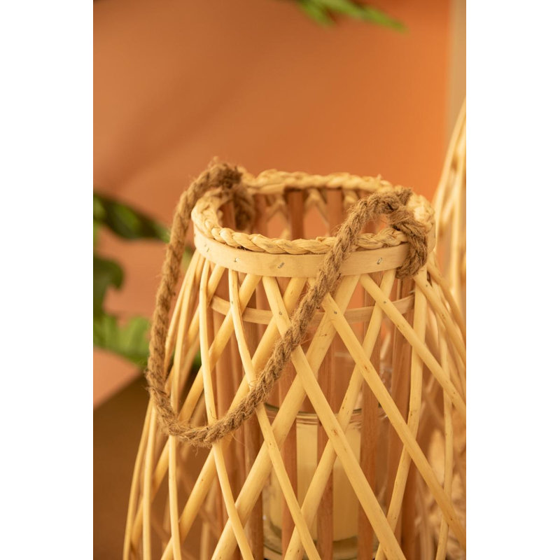 SET OF THREE WILLOW LANTERNS WITH GLASS INSERT - NATURAL