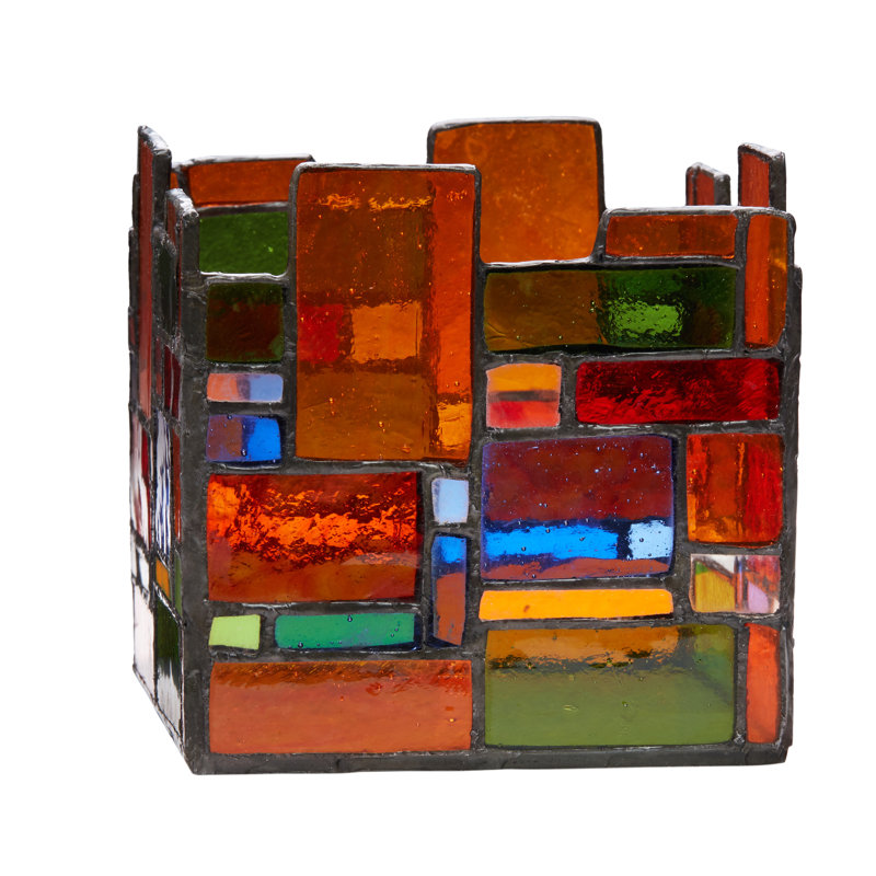 4.75"W Tiffany-Style Geometric Stained Glass Candle Holder