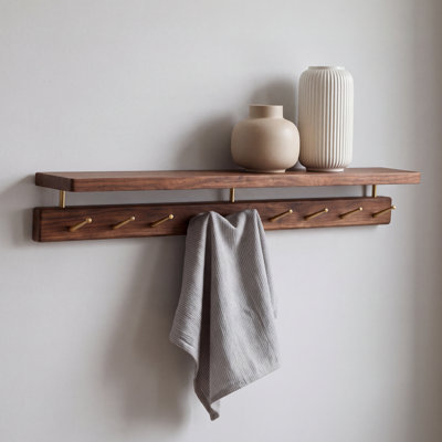 31.5"W 9-hook Slim Black Walnut Wall Hooks
