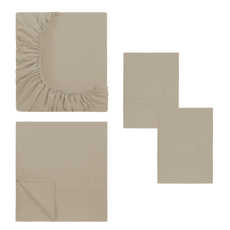 Ensemble de draps en microfibre 4 pièces Modern, King Sheet Set with 2 Pillowcases, Taupe